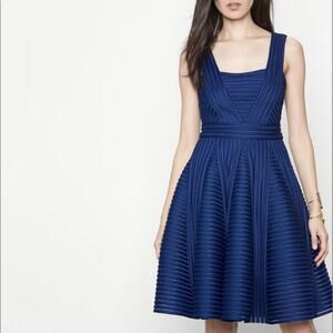 Maje Blue Rodez Dress fit flare lien mesh